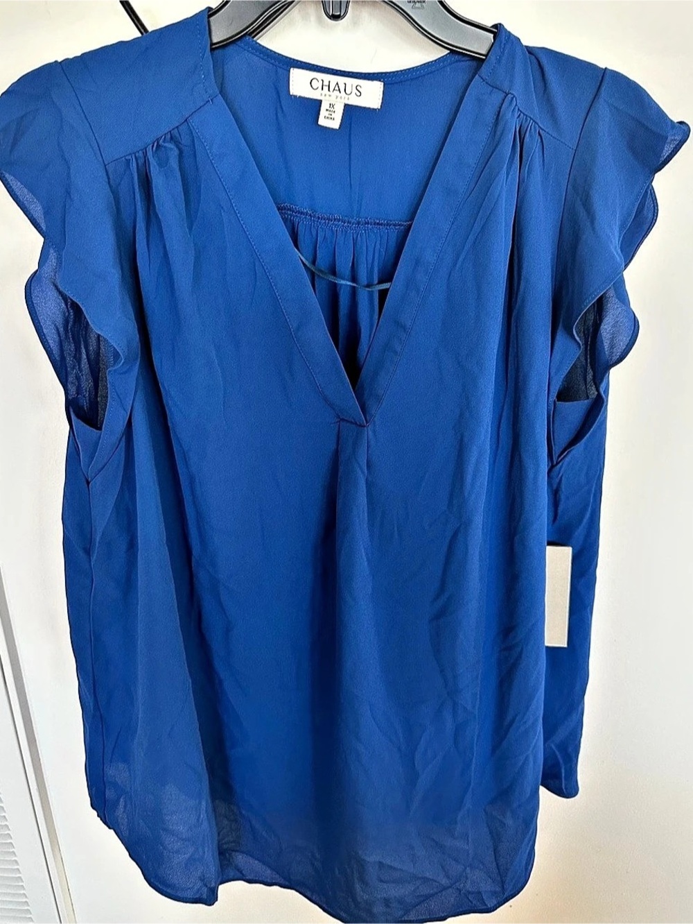 Chaus Blue Flutter Sleeve Blouse Size 1X NWT